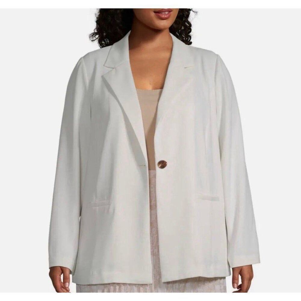 NEW Worthington Women Large White Blazer Jacket Old Money Minimalist Office Chic